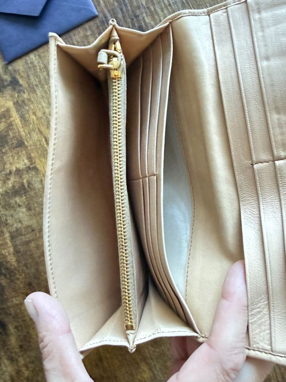 Prada Nappa Gaufre Continental Wallet 1M1132 Beige Gathered Leather Auth Card - Picture 6 of 12